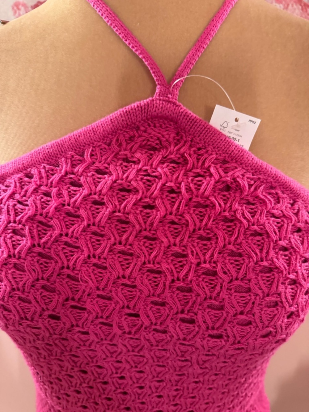 Old Navy Fuchsia Cotton Crochet Halter Knit Dress - Picture 3 of 6